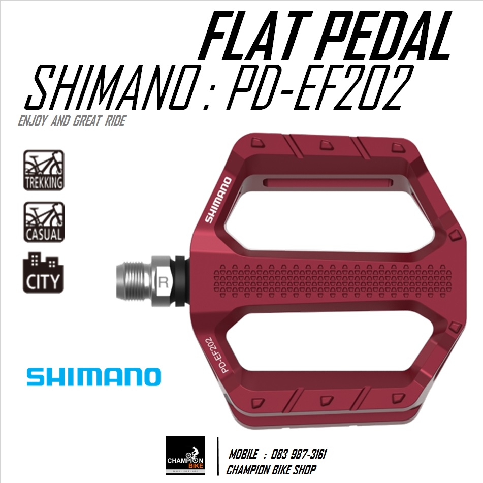 บันไดทัวร์ริ่ง บันไดซิตี้ไบค์ บันไดไฮบริดไบค์ SHIMANO : PD-EF202 TOURING TRAKKING CITY MTB FLAT PEDALS สีแดง