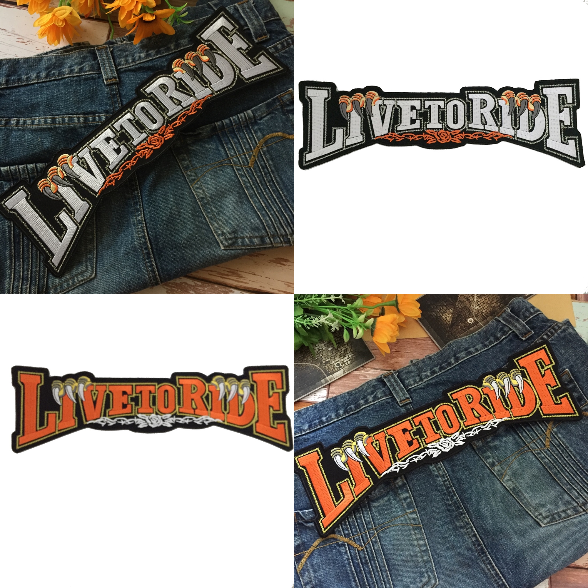 Live to Ride ไบค์เกอร์ ตัวรีดติดเสื้อ อาร์มรีด อาร์มปัก ตกแต่งเสื้อผ้า หมวก กระเป๋า แจ๊คเก็ตยีนส์ Embroidered Iron on Patch ไซส์ใหญ่
