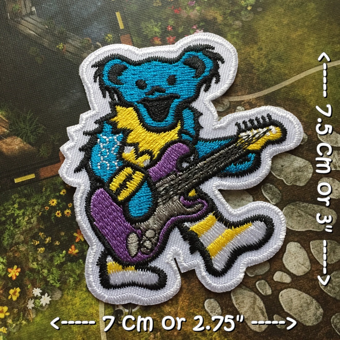 Grateful Dead หมีเล่นกีตาร์ เกรทฟูล เดด วงดนตรี ตัวรีดแบบปัก อาร์มปัก ตัวรีดติดเสื้อ ตัวรีด ติดกระเป๋า ติดหมวก ติดแจ๊คเก็ต Rock Iron on Embroidered Patch
