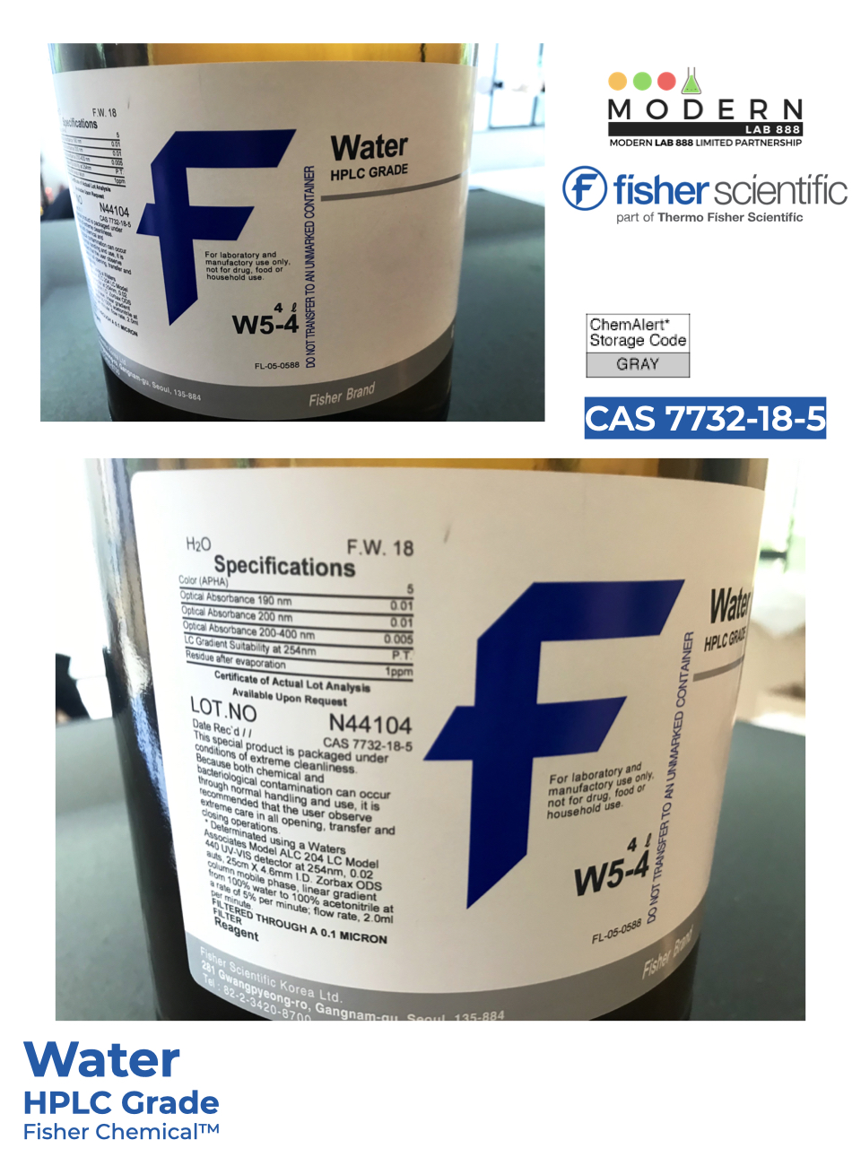 Water (HPLC), Fisher Chemical™, 4L