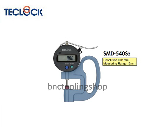 เกจวัดความหนาดิจิตอลขนาด 12มิล ความละเอียด 0.01มิล,Digital Thickness Gauge Range 12mm Graduation 0.01mm,TECLOCK,SMD-540S2