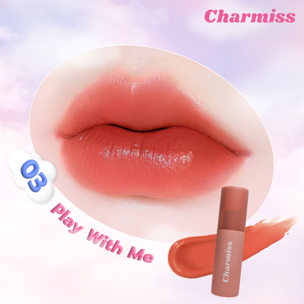 Charmiss Show Me Your Charm Airy Kiss Tint #03 Play With Me ลิปแมทท์ปากละมุน เบานุ่มเหมือนจุ๊บเมฆ เนื้อแอร์มูส สูตรแมทท์ สี 03 Play With Me สีส้มซาบซ่า
