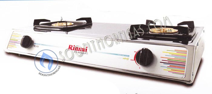 เตาแก๊สตั้งโต๊ะ 2 หัว หน้าสแตนเลส ข้างสี หัวเตาทองเหลือง Rinnai รุ่น RY-9002IF (NEW)