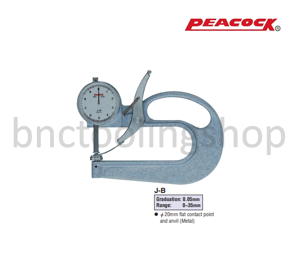 เกจวัดความหนาขนาด 0-35มิล ความละเอียด 0.05มิล,Dial Thickness Gauges(Large Type) Range 0-35mm Graduation 0.05mm,Peacock,J-B