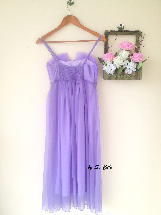 ชุดเดรสยาวออกงานสายเดี่ยวสีม่วง ส่งฟรี ems