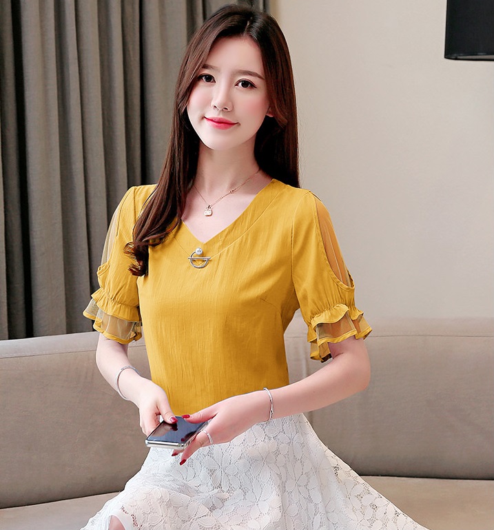 เสื้อสีเหลืองมัสตาร์ด ผ้าคอตตอนทอเนื้อดี ส่งฟรี ems