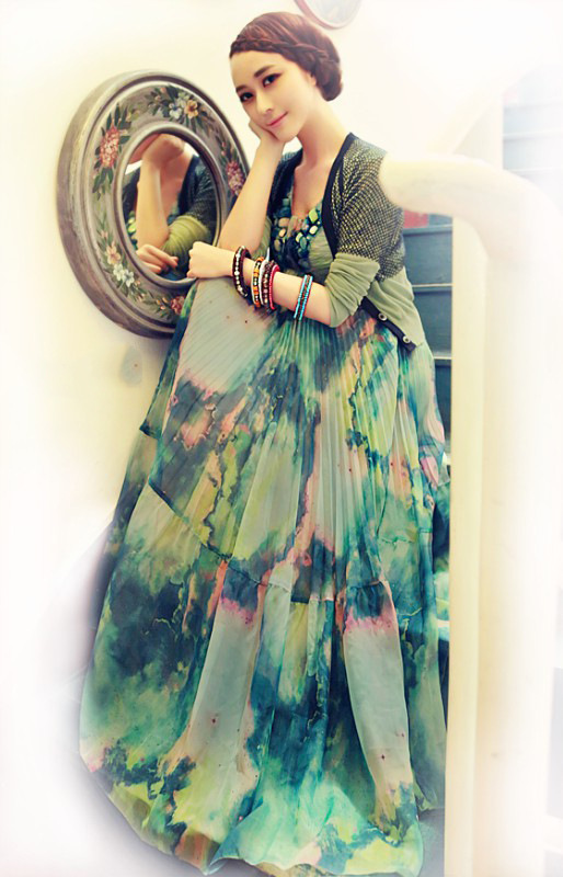 ชุดเดรสยาวไปงาน ผ้าชีฟองเนื้อดี โทนสีเขียว ส่งฟรี ems