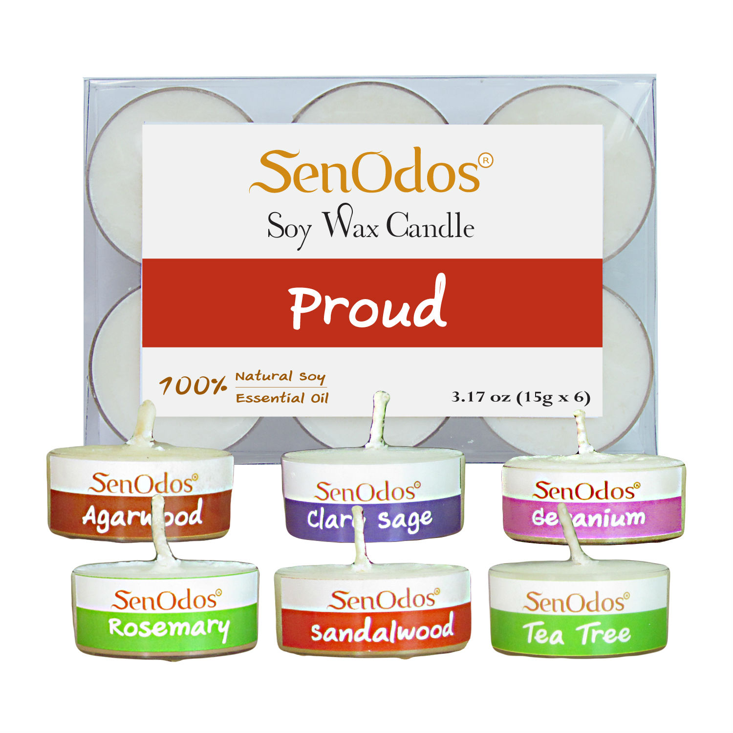 SenOdos กลิ่นภาคภูมิใจ Soy Candles Aroma Proud (ภาคภูมิใจ) เทียนหอมอโรม่า เทียนทีไลท์ ขนาดพกพา ขนาดทดลอง 15 g. (แพ็ค 6 ชิ้น)