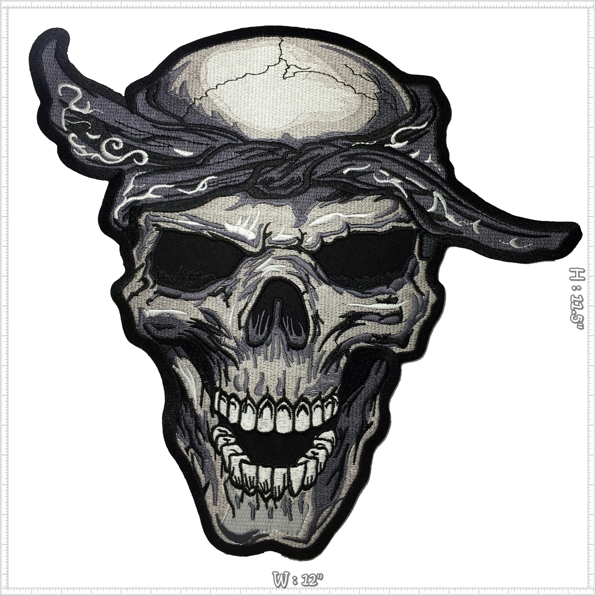 หัวกะโหลก พังค์ร็อค สตรีท ฮิปสเตอร์ ตัวรีดติดเสื้อ อาร์มรีด อาร์มปัก ตกแต่งเสื้อผ้า แจ๊คเก็ตยีนส์ Embroidered Iron on Patch ขนาดใหญ่