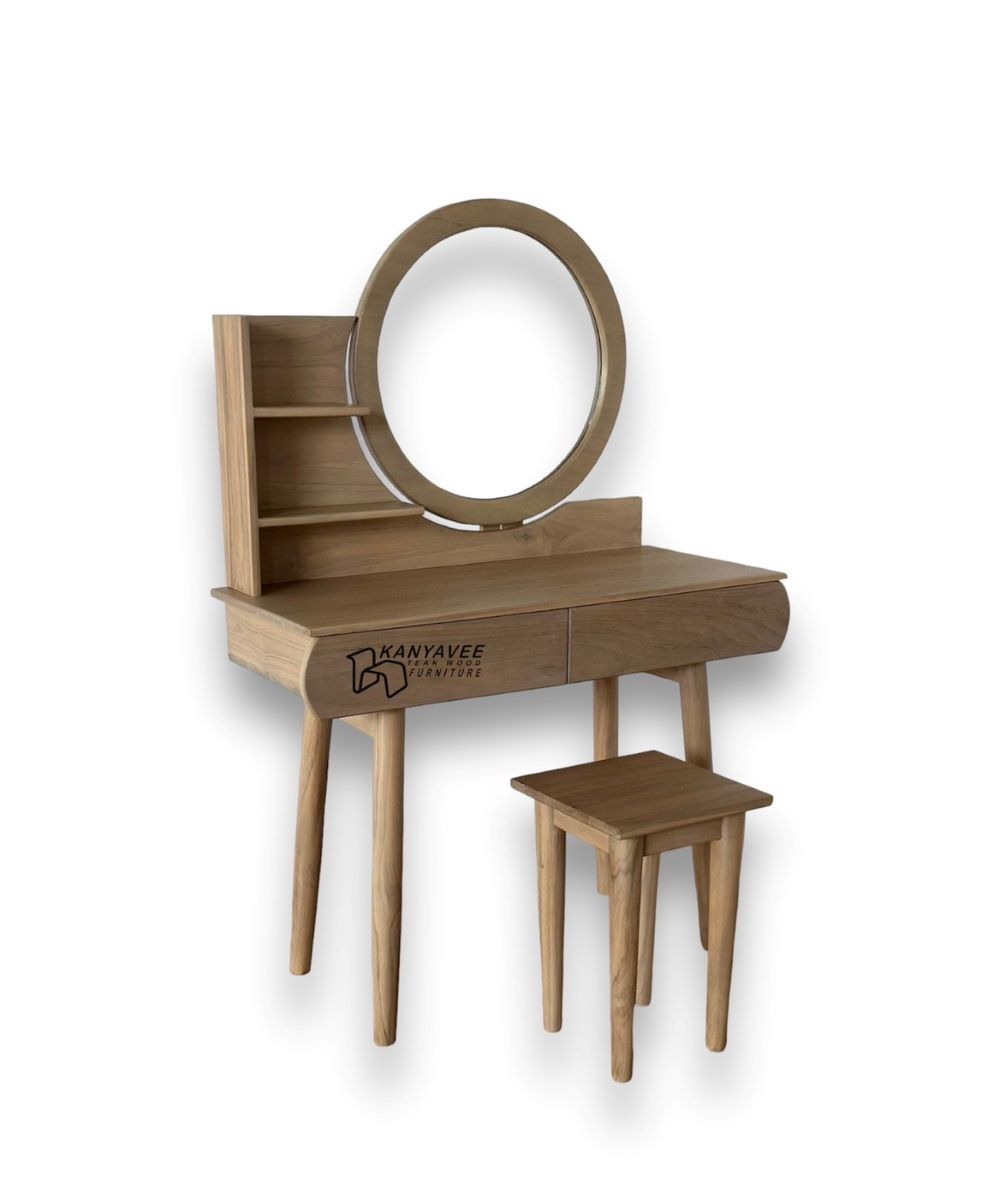 โต๊ะเครื่องแป้งมินิมอลไม้สักสีมูจิ