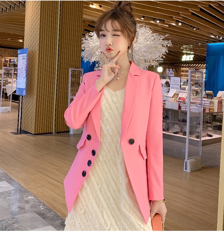 เสื้อสูทสีชมพู ผ้าโพลีเอสเตอร์ผสม แขนยาว ส่งฟรี ems