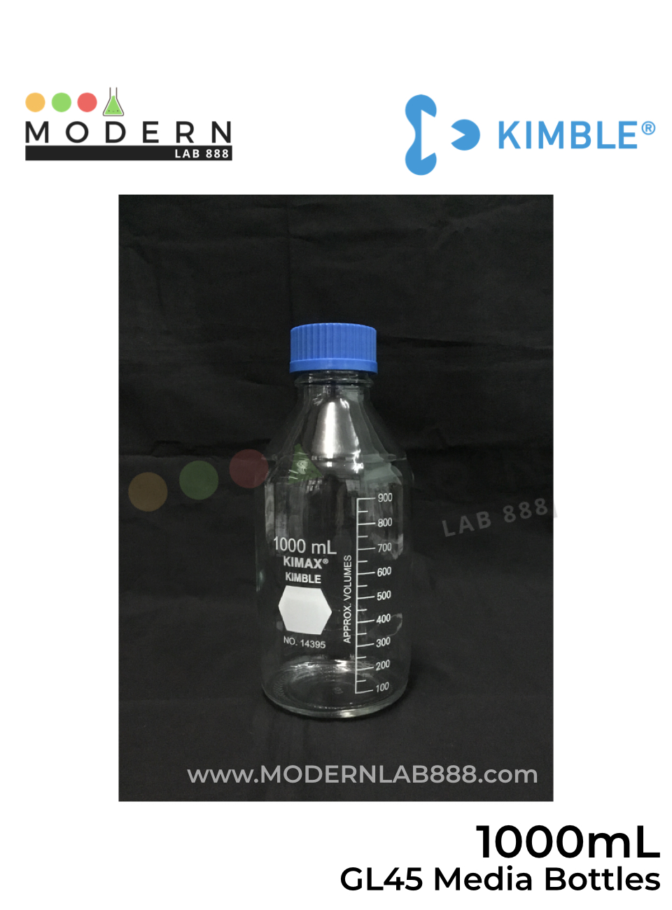 1000 mL ขวดมีเดีย / GL45 Media Bottles with Blue PP Caps