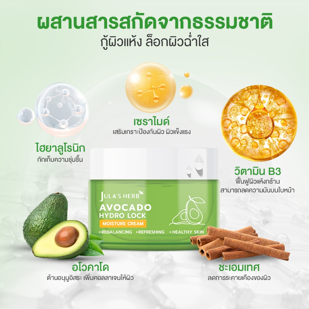 (ยกกล่อง) Jula's Herb Avocado Hydro Lock Moisture Cream จุฬาเฮิร์บ มอยส์เจอร์ อโวคาโด กู้ผิวแห้ง ล็อกผิวฉ่ำใส (ยกกล่อง 8มล.x6ซอง)