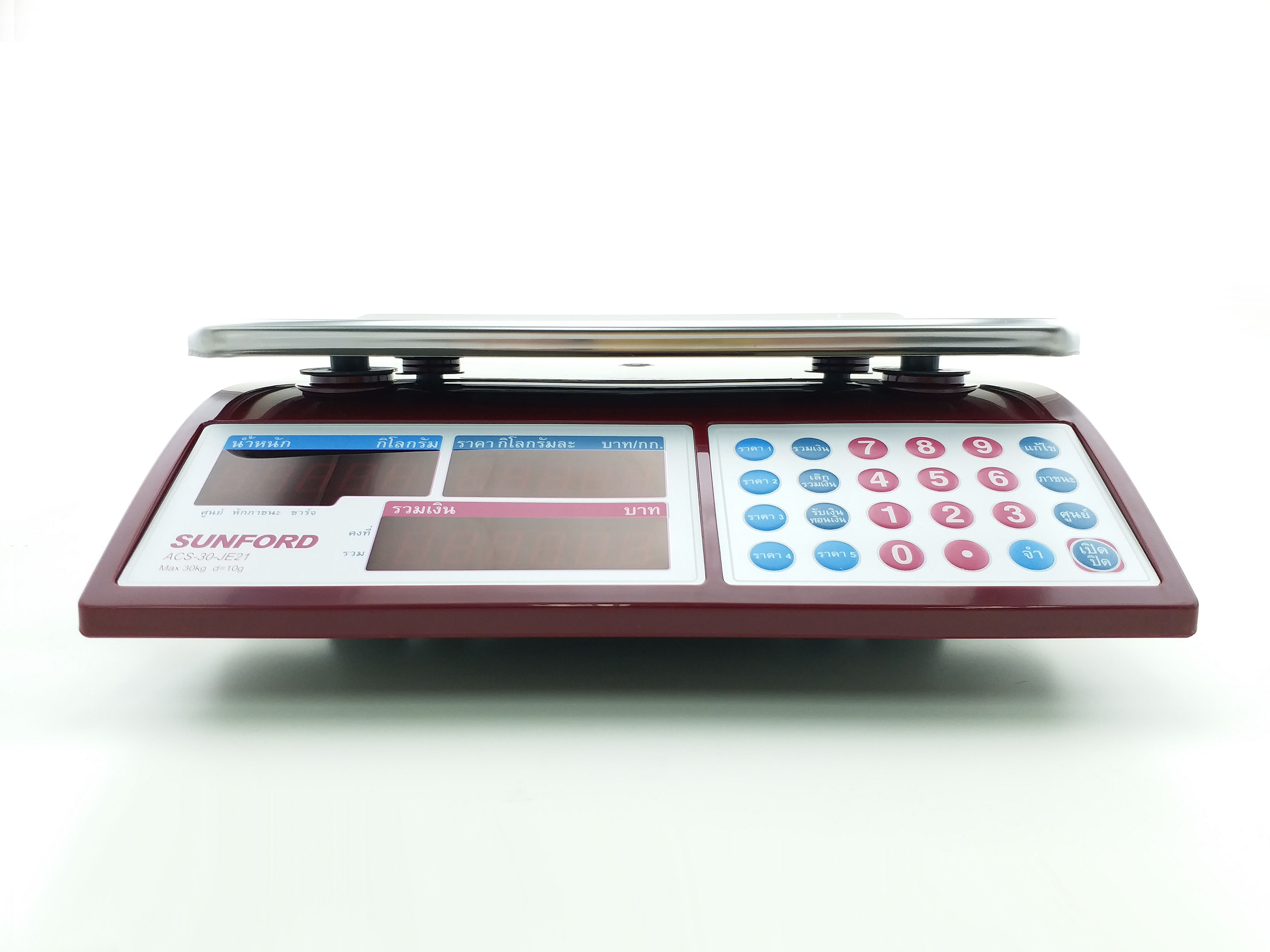 เครื่องชั่งน้ำหนักและคำนวณราคา SUNFORD ACS-30-JE21 จอแอลอีดี เรืองแสง (30 กิโลกรัม ความละเอียด 15kg/5g + 30kg/10g)