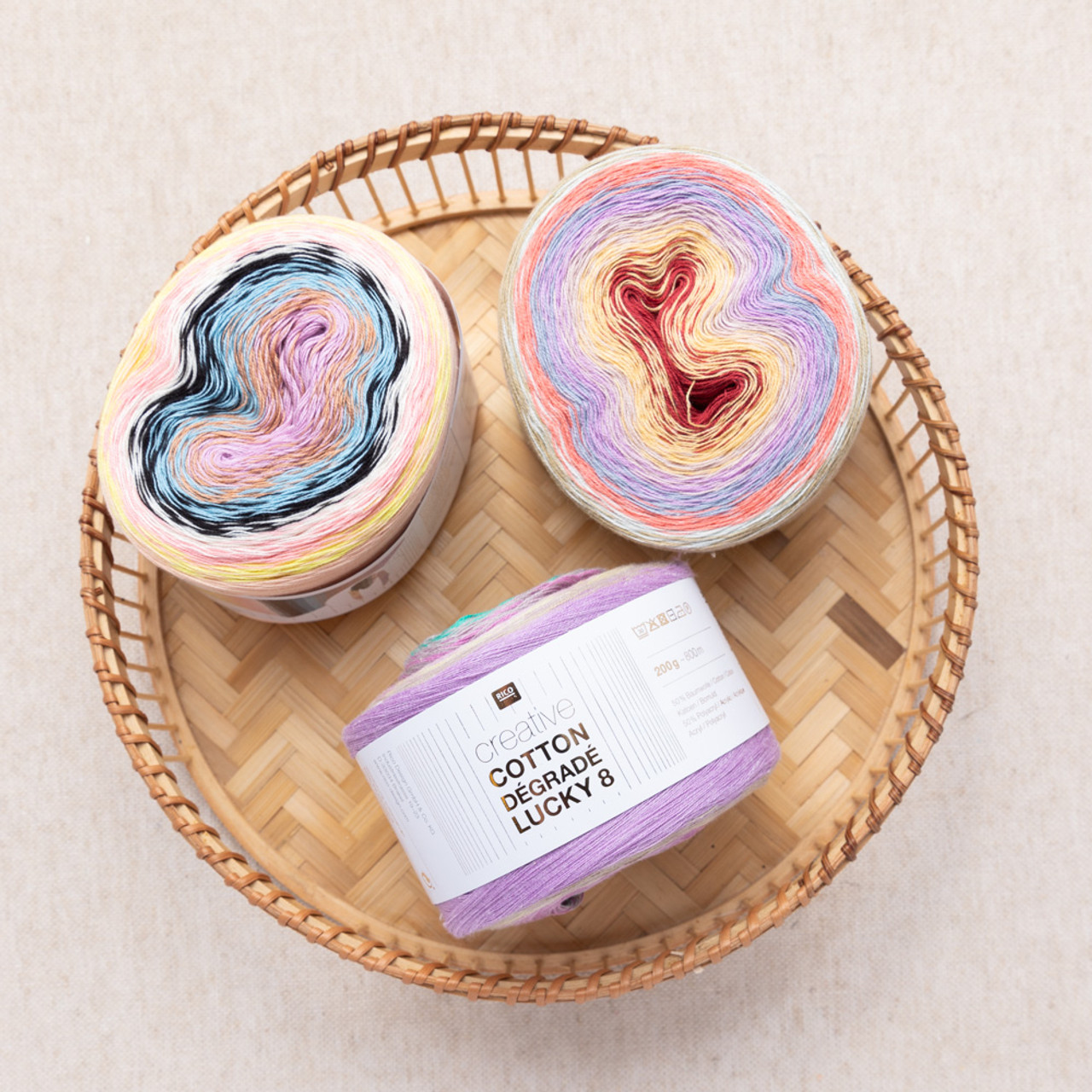 Rico Creative Cotton Degrade Lucky 8 ไหมสีเหลือบม้วนใหญ่ ขนาด 200g Made in Italy (383307)
