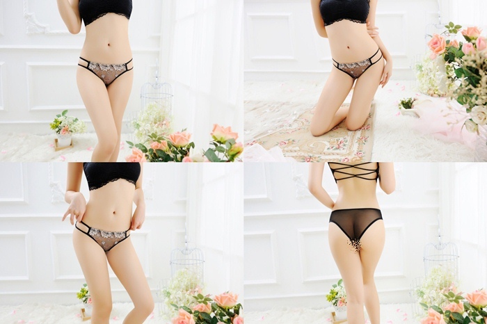 NA038 กางเกงในเซ็กซี่ กางเกงในผ้าซีทรูด้านหน้าปักลายลูกไม้ด้านหลังเป็นผ้าซีทรูเรียบๆ ด้านข้างเดินสายยางยืดแบบเส้นคู่ตามรูปถ่ายสินค้าจริงเลยค่ะ