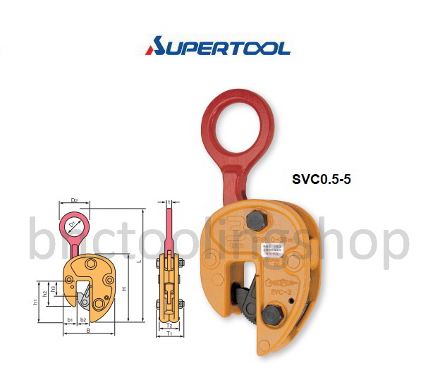 แคลมป์ยกแนวตั้ง (ชนิดแคมสต็อปเปอร์) ความจุสูงสุด 2 ตัน,Vertical Lifting Clamp (Cam Stopper Type) Rated capacity 2 Ton,Supertool,SVC 2