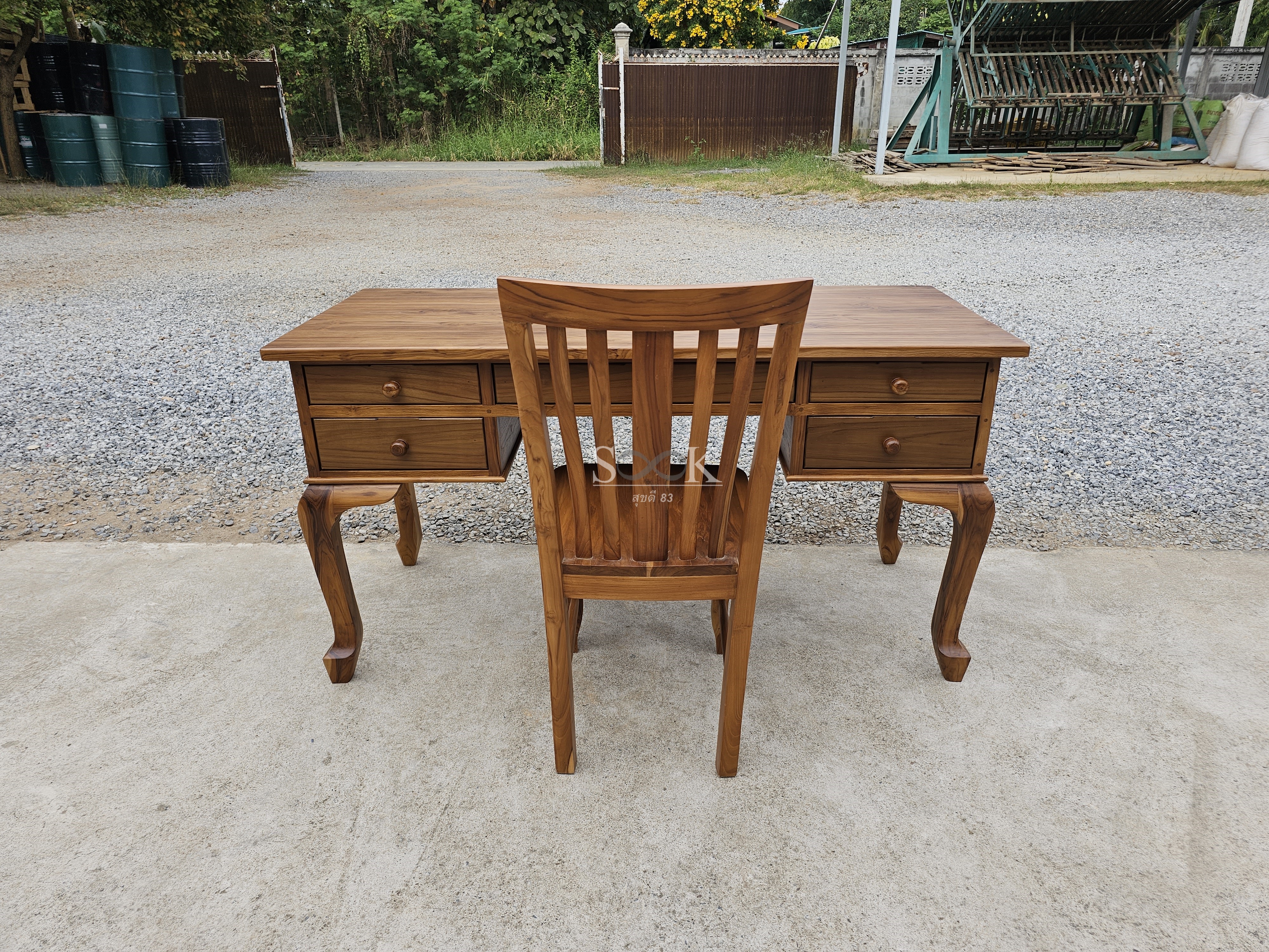 โต๊ะทำงานขาหลุยส์ 5 ลิ้นชัก + เก้าอี้ห้าซี่