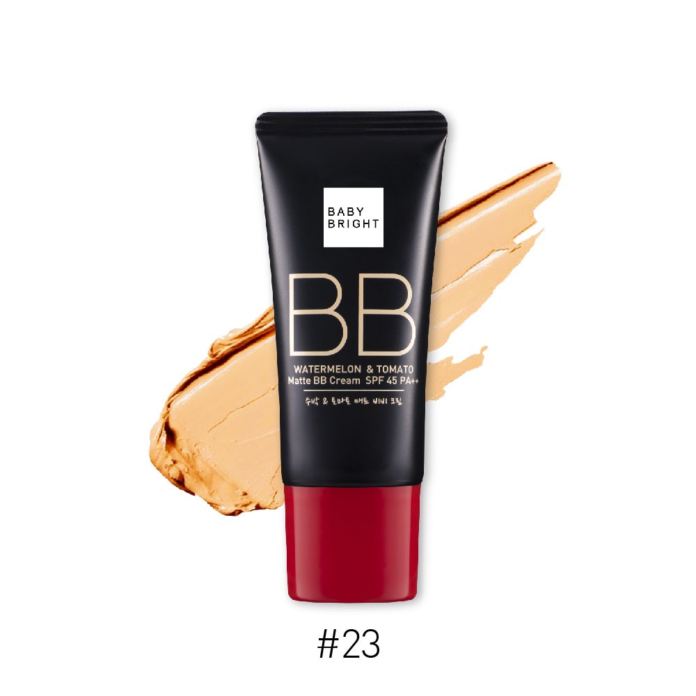 Baby Bright BB Watermelon & Tomato Matte BB Cream SPF 45 PA++ 30G. #23 TRUE BEIGE เบบี้ไบร์ท บีบีครีมแตงโม วอเตอร์เมล่อนแอนด์โทเมโทแมทท์บีบีครีม เอสพีเอฟ45 พีเอ++ 30G สี 23 ทรูเบจ