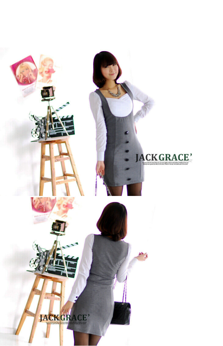 ชุดเดรสแขนยาว ทูโทนสีขาวเทา ส่งฟรี ems