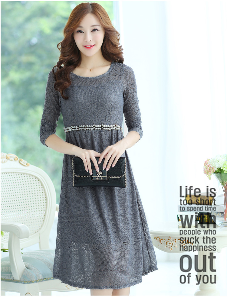 ชุดเดรสผ้าลูกไม้ยาวคลุมเข่า มี 3 สี ส่งฟรี ems