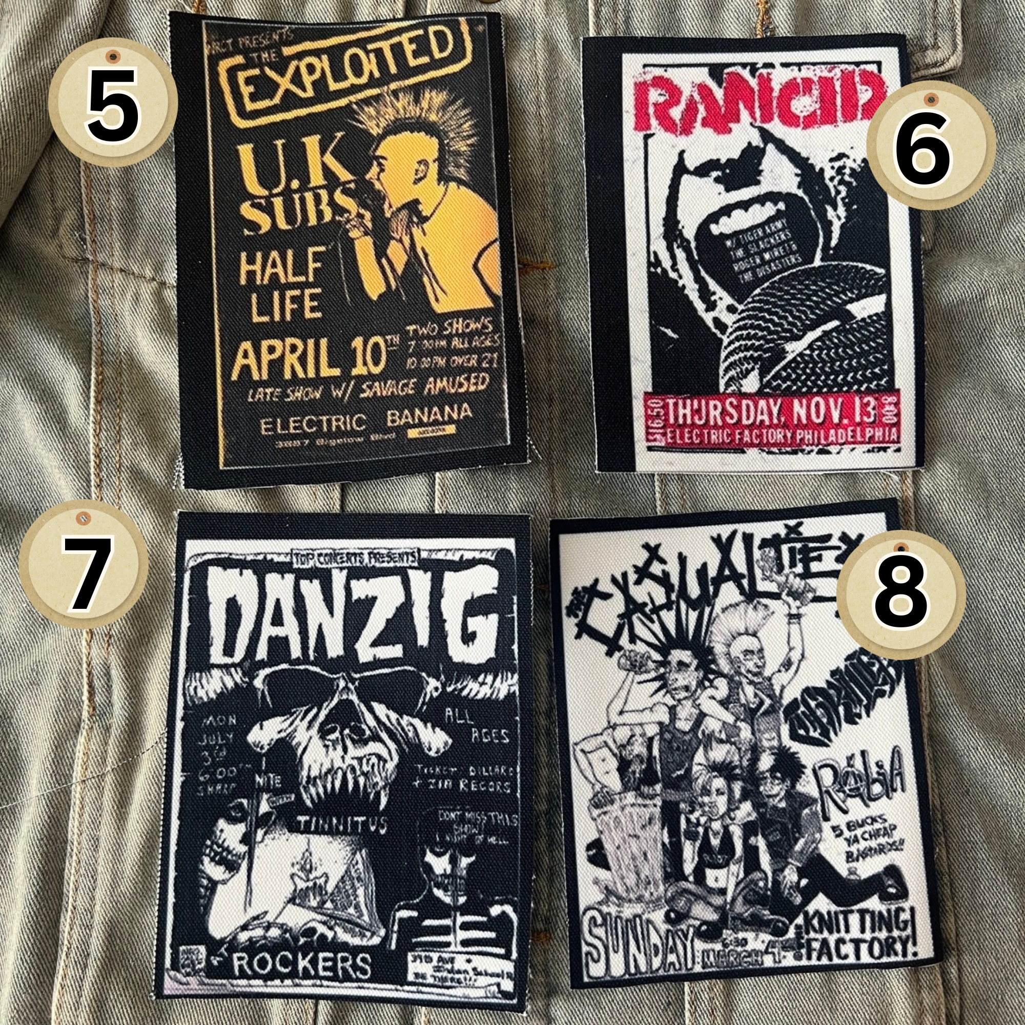 ตัวรีดติดเสื้อ วงดนตรี ร็อค วินเทจ พังค์ ผ้าแคนวาสพิมพ์ลาย ตกแต่งเสื้อผ้า Canvas Iron on Patch