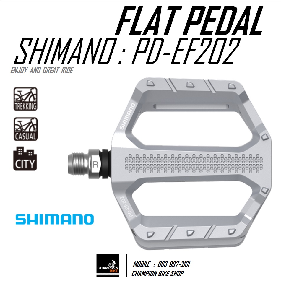บันไดทัวร์ริ่ง บันไดซิตี้ไบค์ บันไดไฮบริดไบค์ SHIMANO : PD-EF202 TOURING TRAKKING CITY MTB FLAT PEDALS สีเงิน