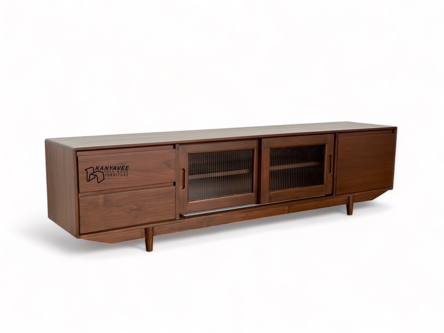 ตู้วางทีวีไม้สัก สีวอลนัทเข้ม