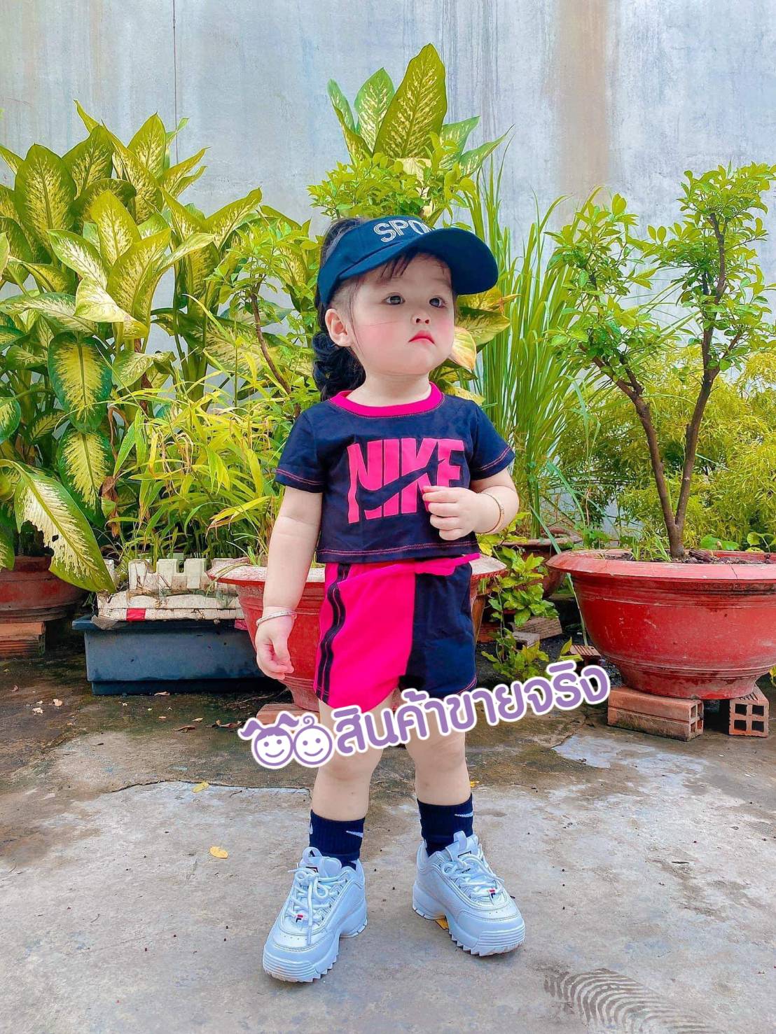 SS02/🌈พร้อมส่ง🌈ชุดเด็กผู้หญิง เกาหลีไนกี้ชมพู+ดำ