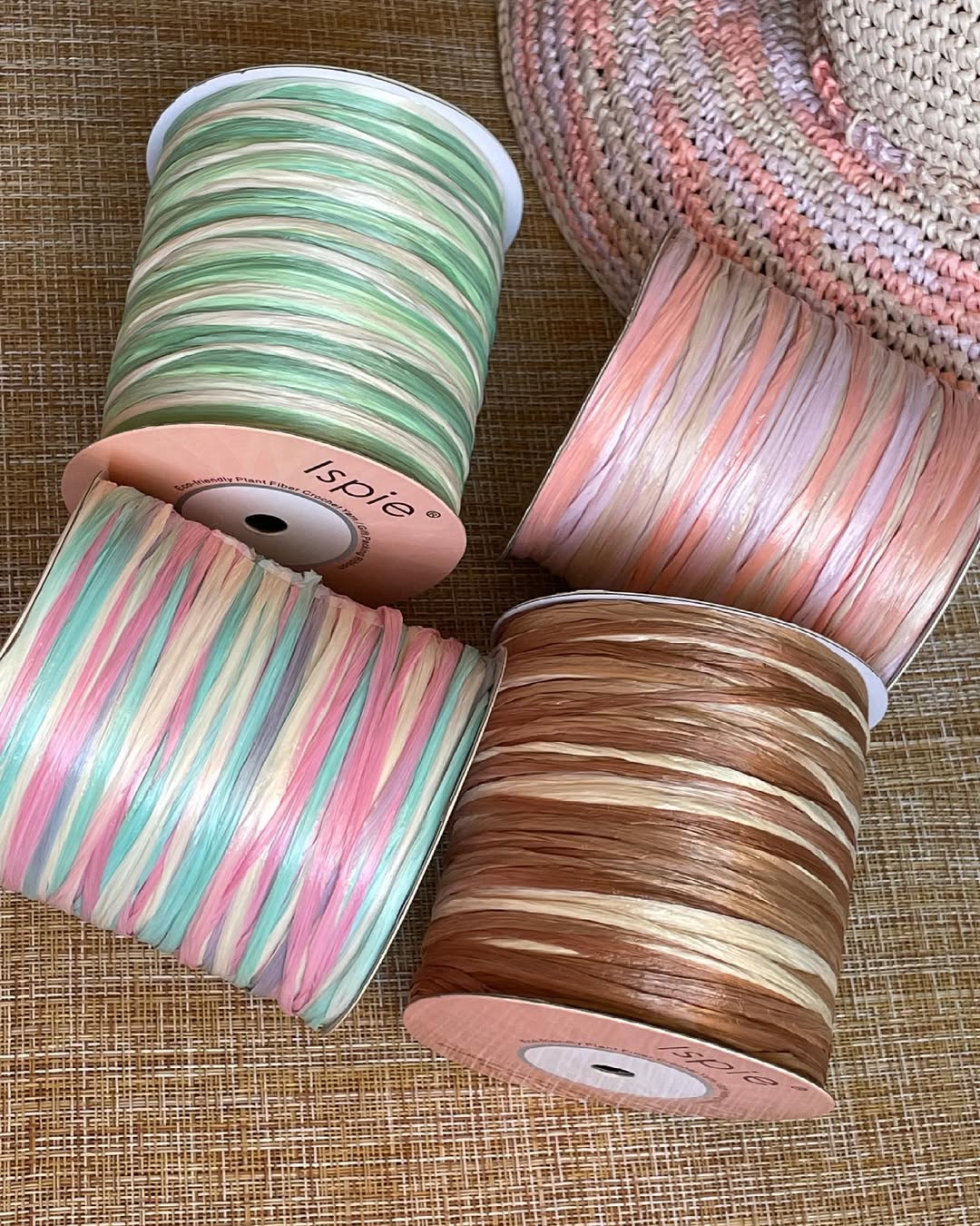 ISPIE Raffia Yarn ไหมราเฟียถักกระเป๋า ถักหมวกสีเหลือบ ขนาด 250m Rayon Raffia