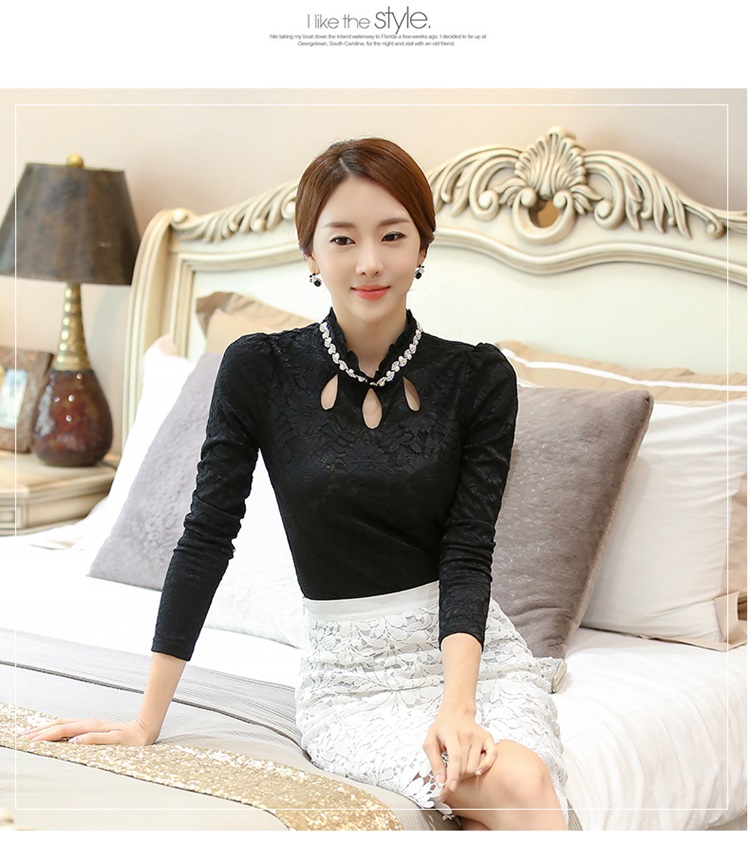 เสื้อผ้าลูกไม้สีดำ แขนยาว เสื้อใส่ทำงาน ส่งฟรี ems