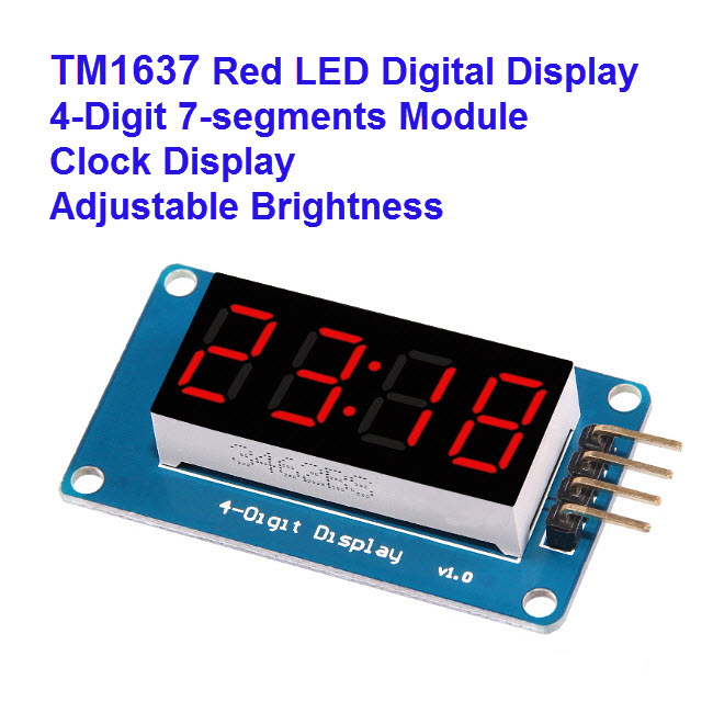 TM1637 Red LED 4-Digit 7-segments Module Clock Display Adjustable Brightness