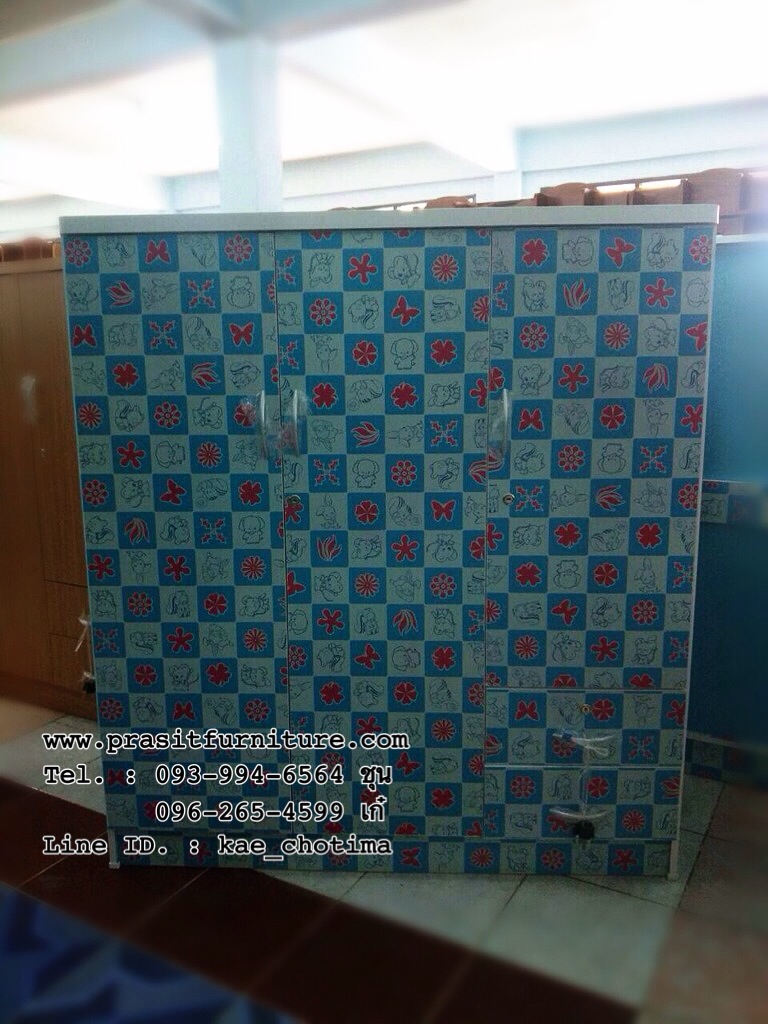 ตู้เสื้อผ้าเด็ก 3 บาน ขนาด 120 ซม.