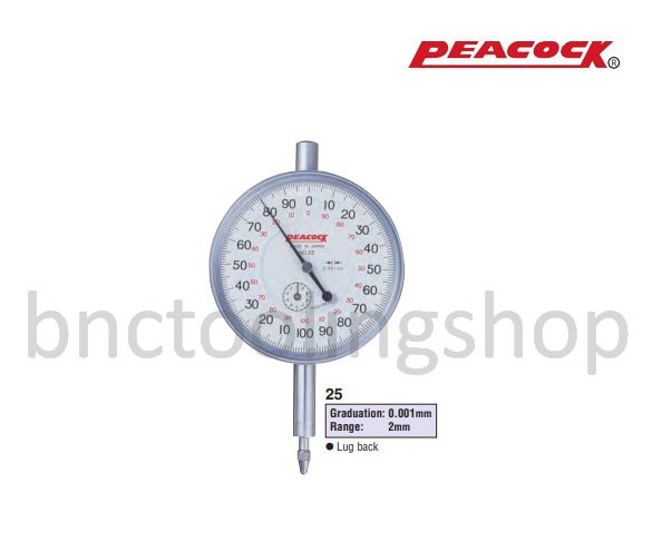 ไดอัลเกจขนาด 2มิล ความละเอียด 0.001มิล,Standard Dial Gauges Range 2mm Graduation 0.001mm,Peacock,25