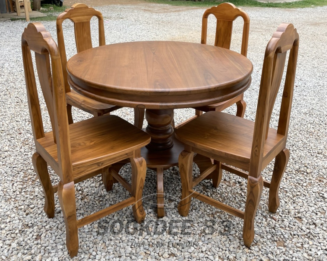 ชุดโต๊ะกินข้าวกลม 1 ม. เก้าอี้แผ่นเรียบ 4 ตัว