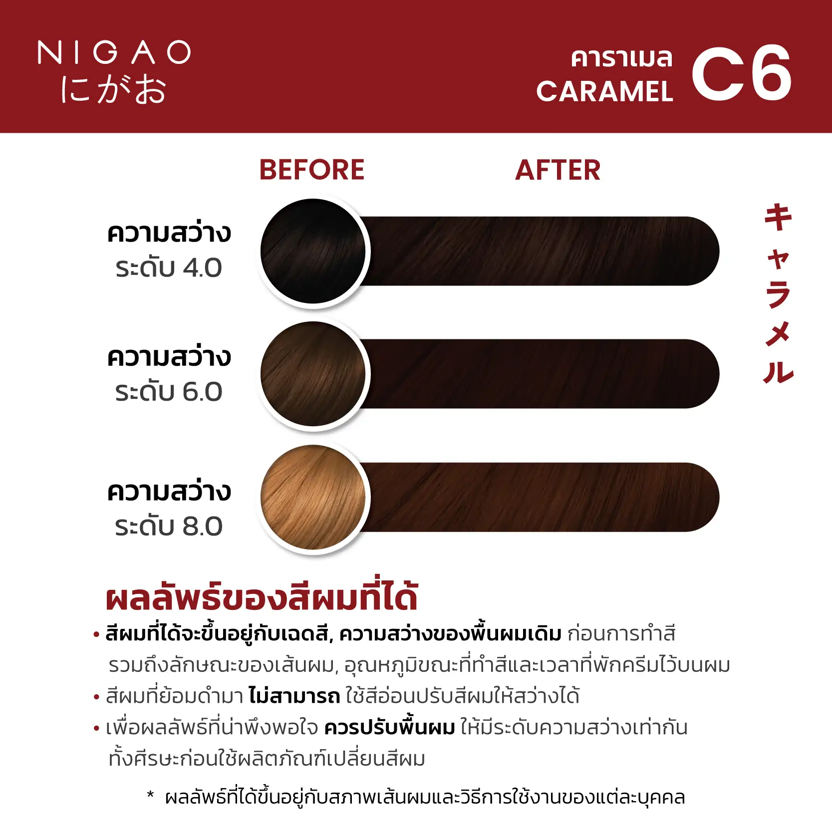 Nigao Hair Color Fashion 100 ml. #C6 Caramel นิกาโอะ ครีมย้อมผมปราศจากแอมโมเนีย C6-สีคาราเมล 100 มล. (ไม่แถมไฮโดรเจน)