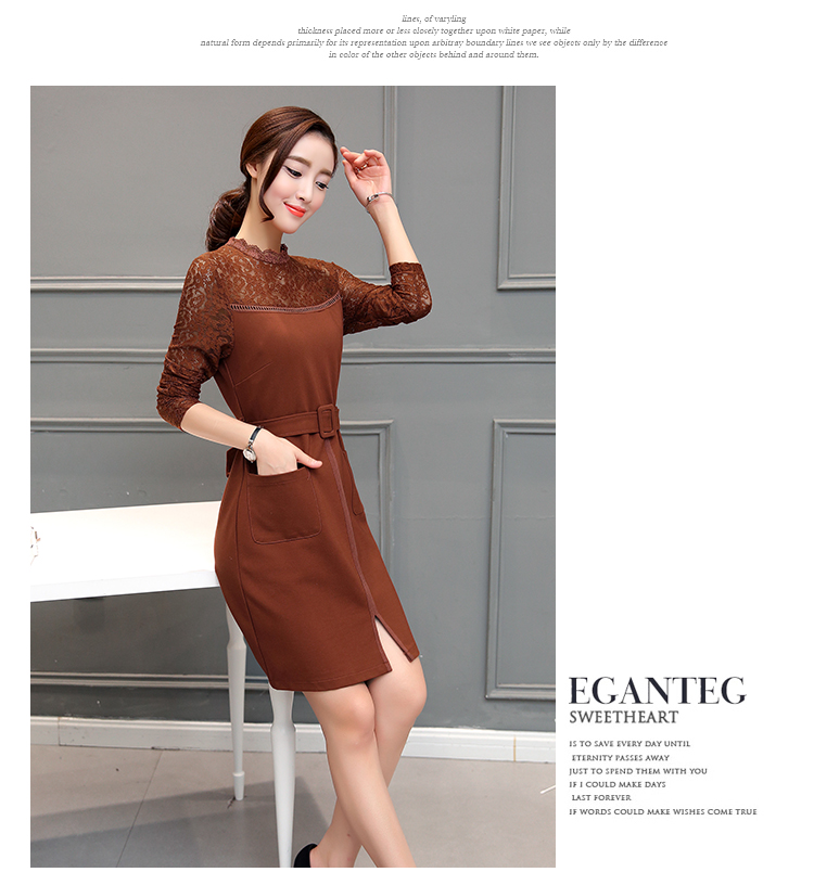 ชุดเดรสสีน้ำตาลแขนยาว ส่งฟรี ems