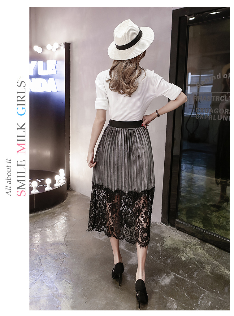 กระโปรงผ้ากำมะหยี่เนื้อนุ่มสีเทาอัดพลีต ส่งฟรี ems