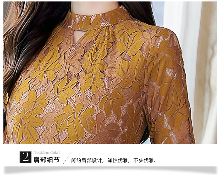 ชุดเดรสผ้าลูกไม้เนื้อดีแขนยาว โทนสีน้ำตาลอ่อน ทรง fish tail ส่งฟรี ems