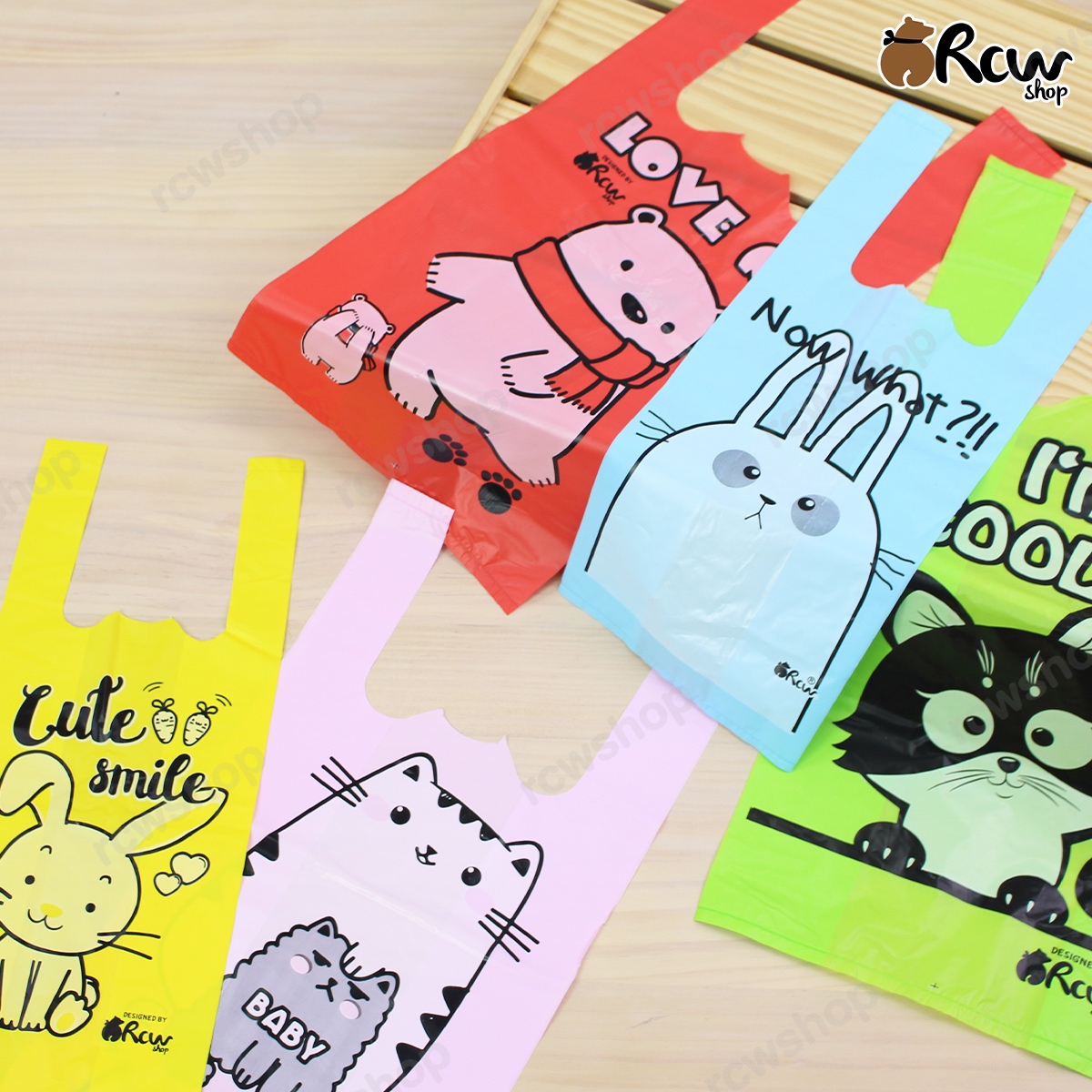ถุงหิ้วบูติก (5 สี คละลาย) ถุงหูหิ้วสกรีนลาย
