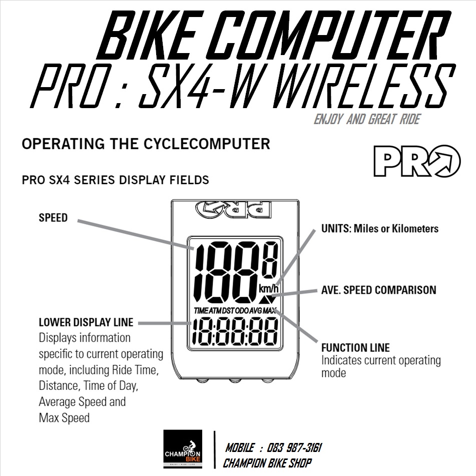 ไมล์วัดวามเร็วจักรยาน PRO : SX4-W WIRELESS BIKE COMPUTER สีชมพูนีออน-ขาว