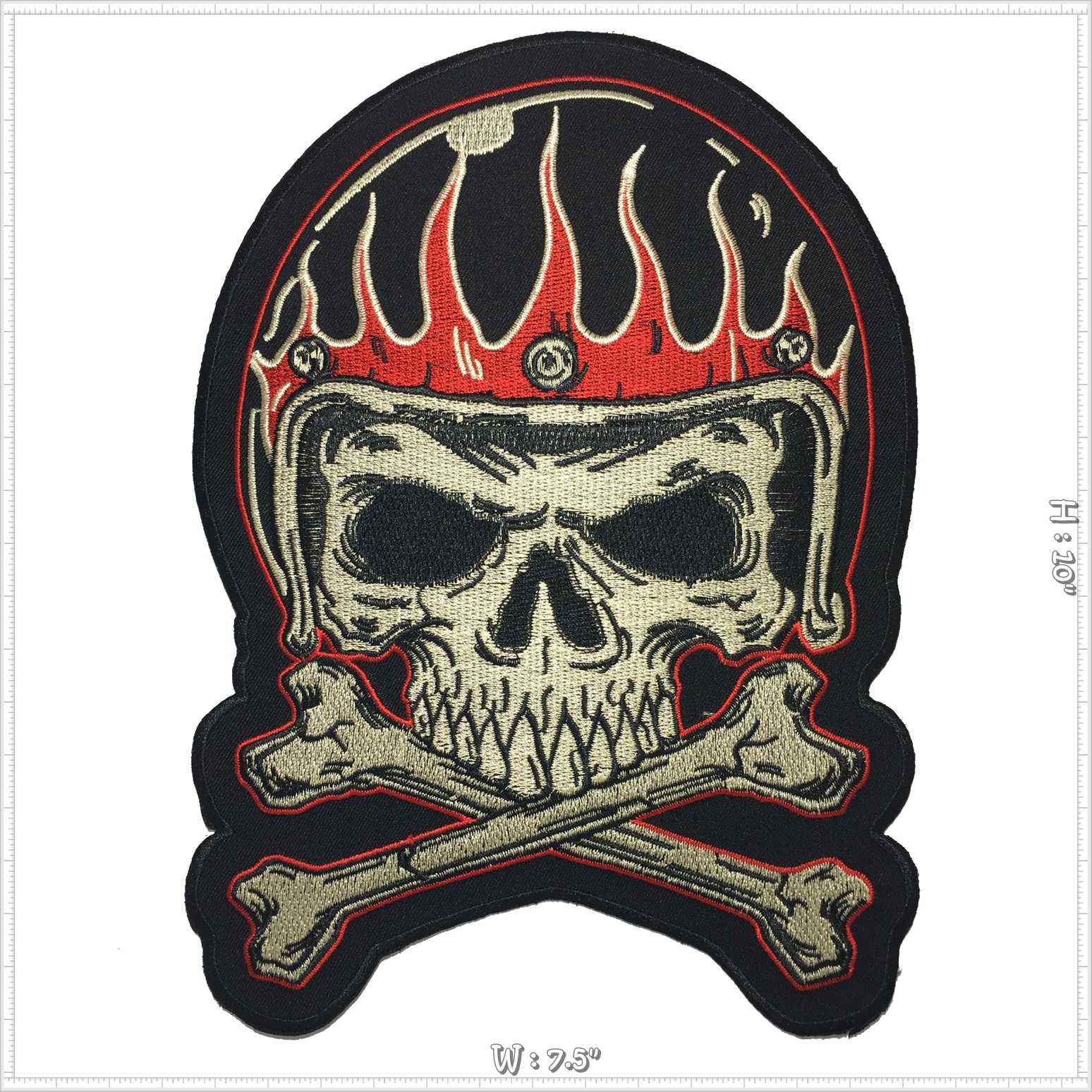 กะโหลก หมวกกันน็อคไฟ ตัวรีดติดเสื้อ อาร์มรีด อาร์มปัก ตกแต่งเสื้อผ้า หมวก กระเป๋า แจ๊คเก็ตยีนส์ Embroidered Iron on Patch ขนาดใหญ่