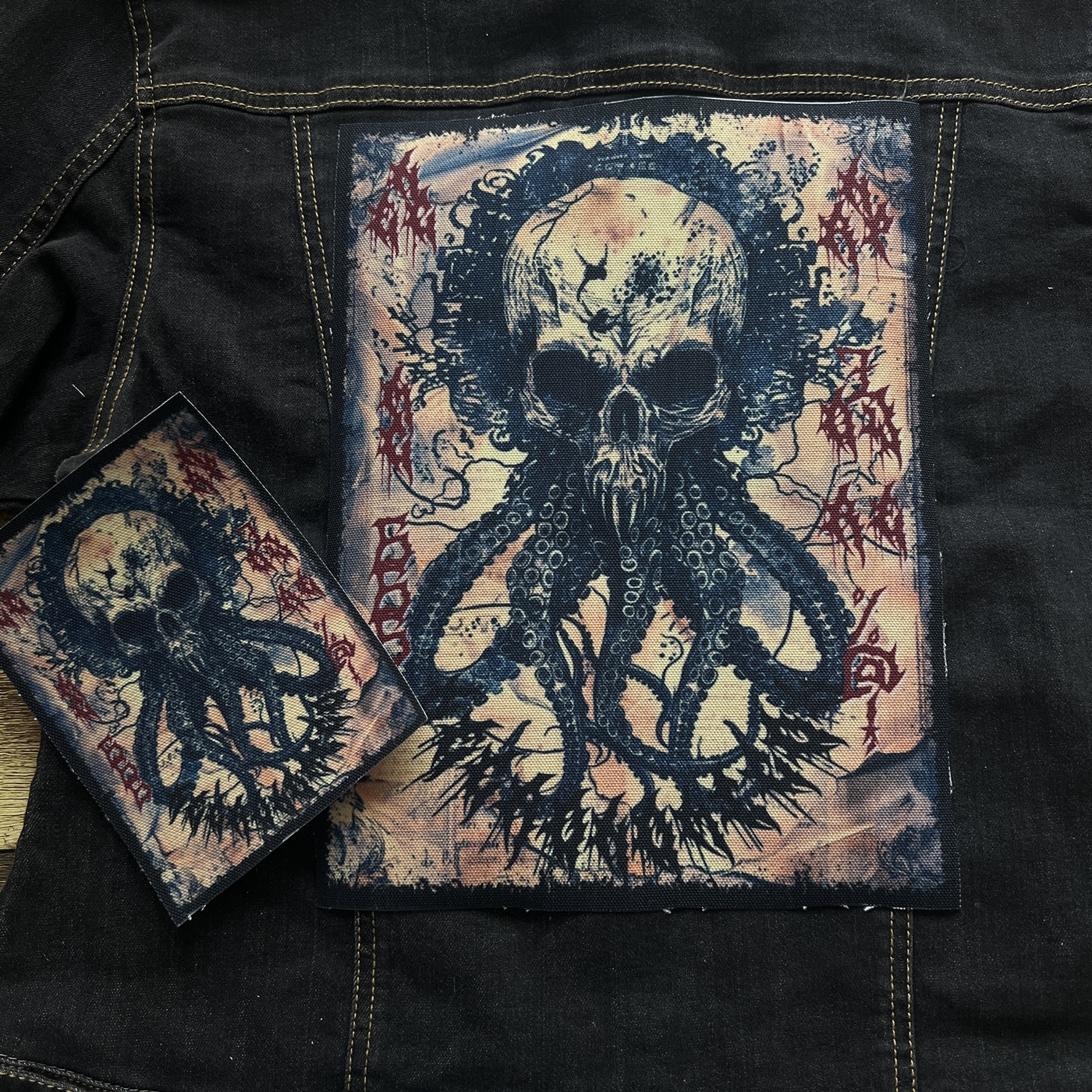 ตัวรีดติดเสื้อ Horror Necronomicon ผ้าแคนวาสพิมพ์ลาย ตกแต่งเสื้อผ้า Canvas Iron on Patch