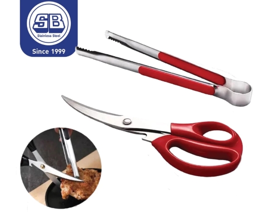 SB Stainless กรรไกรปิ้งย่าง บาบีคิว ตัดเนื้อ ทรงเกาหลี - ที่คีบ - สามารถเปิดขวดได้ด้วย