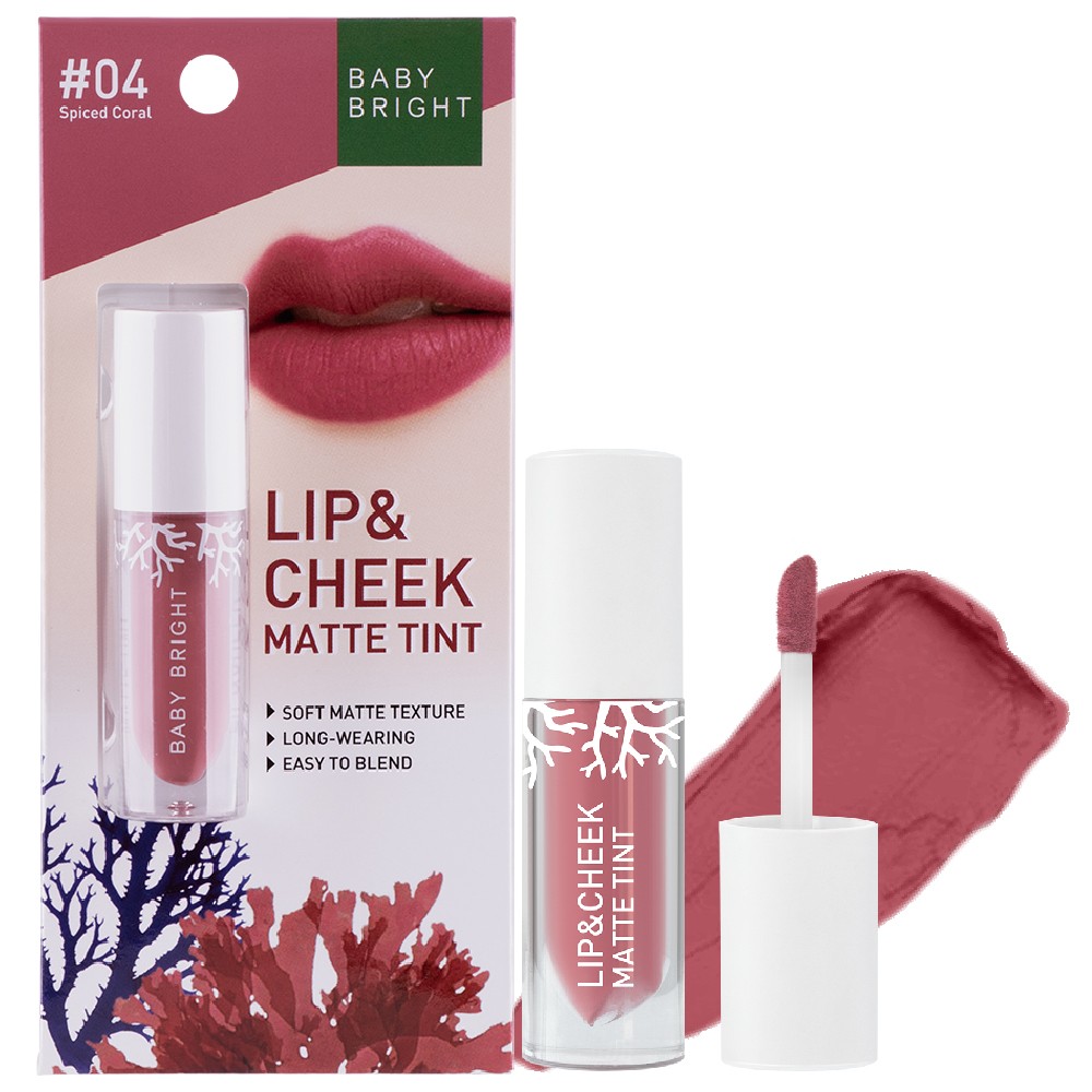 BABY BRIGHT LIP & CHEEK MATTE TINT 2.4G #04 Spiced Coral ลิปเบบี้ไบร์ท ลิปทิ้น ทิ้นท์ เนื้อแมท ใช้ได้ทั้งปากและแก้ม 2.4 กรัม สี 04 สไปรซ์คอรัล