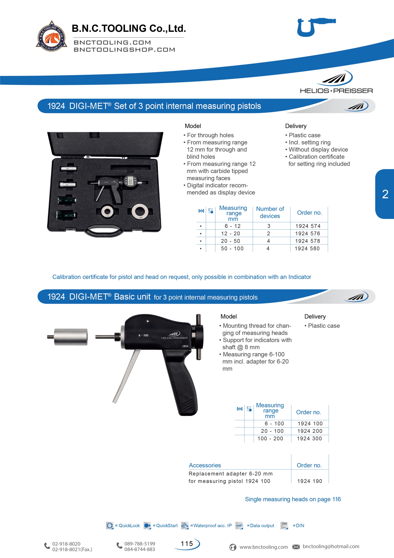 HELIOS-PREISSER,DIGI-MET 3 point internal measuring pistols,1924
