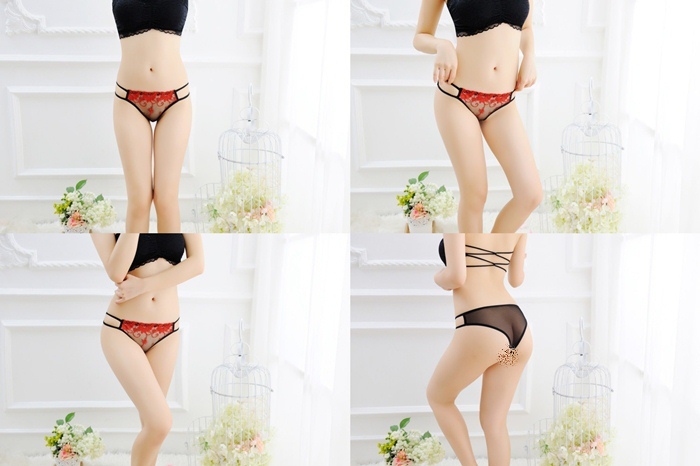 NA038 กางเกงในเซ็กซี่ กางเกงในผ้าซีทรูด้านหน้าปักลายลูกไม้ด้านหลังเป็นผ้าซีทรูเรียบๆ ด้านข้างเดินสายยางยืดแบบเส้นคู่ตามรูปถ่ายสินค้าจริงเลยค่ะ