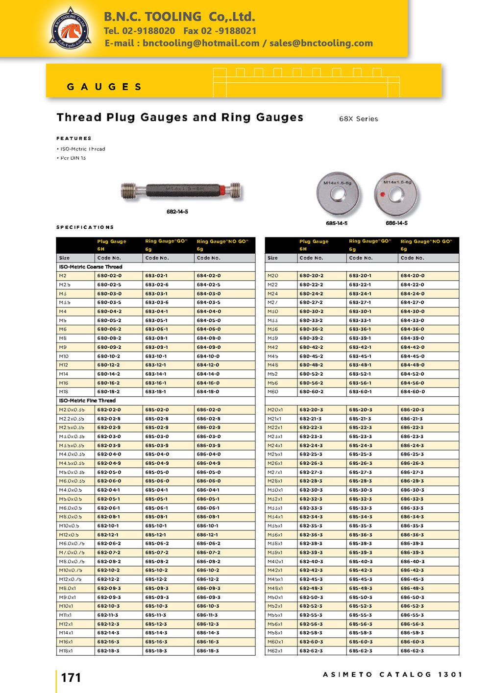 ASIMETO,P171,Thread Plug Gauges and Ring Gauges,680-02-0