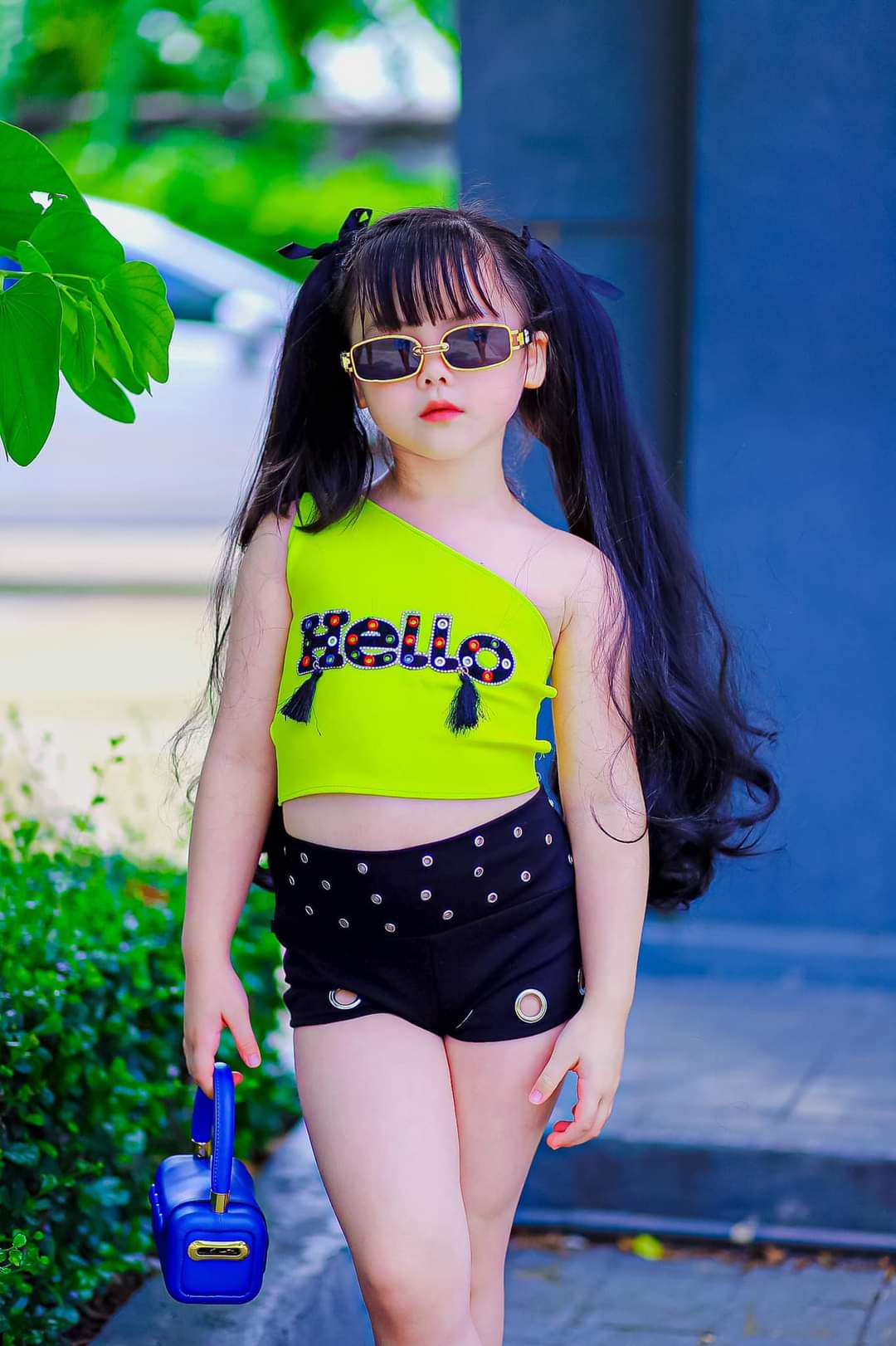 KS14/💜พร้อมส่ง💜ชุดเด็กผู้หญิง เสื้อเขียว+กางเกงเจาะ มี 2 ลาย