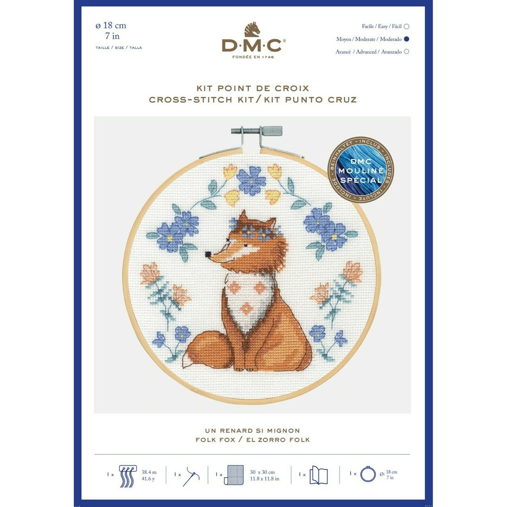 DMC ชุดปักครอสติส Folk Fox BK1924 พร้อมอุปกรณ์ครบ